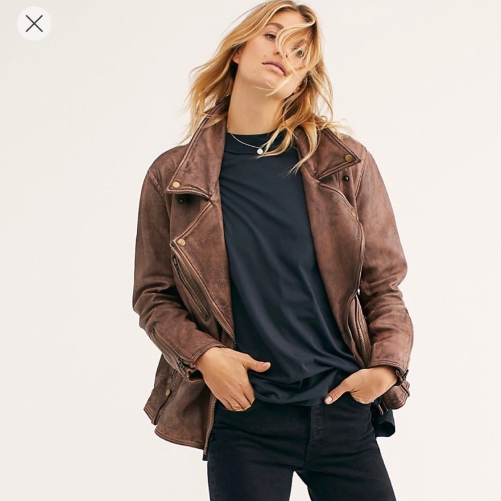 NWOT Free People Jealousy Leather Jacket Xsmall. Champagne.